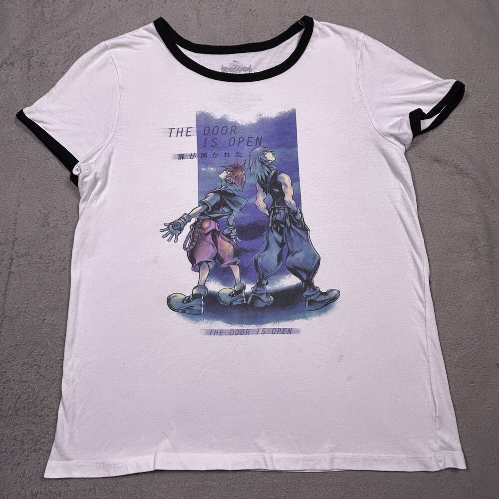Disney Kingdom Hearts T Shirt Womens XL White Ringer Graphic Sora Riku